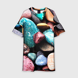 Платье клеш для девочки Камни разноцветные, цвет: 3D-принт