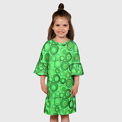 Платье клеш для девочки Ярко-зеленый неоновый абстрактный узор, цвет: 3D-принт — фото 2