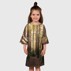 Платье клеш для девочки Дневной лес, деревья и свет, цвет: 3D-принт — фото 2