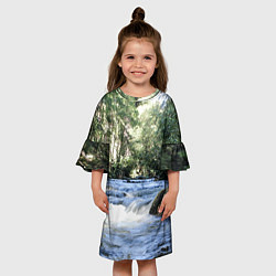 Платье клеш для девочки Течёт река в лесу, цвет: 3D-принт — фото 2