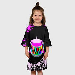 Платье клеш для девочки 6ix9ine акула neon, цвет: 3D-принт — фото 2