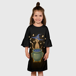 Платье клеш для девочки Кот с котелком на хэллоуин, цвет: 3D-принт — фото 2