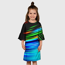 Платье клеш для девочки Абстрактные неоновые полосы, цвет: 3D-принт — фото 2