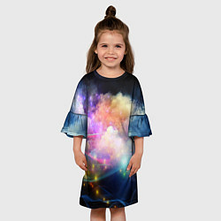 Платье клеш для девочки Светящиеся точки и дым, цвет: 3D-принт — фото 2