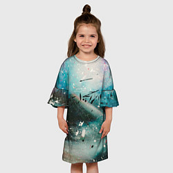 Платье клеш для девочки Абстрактный голубой туман, краски и блёстки, цвет: 3D-принт — фото 2
