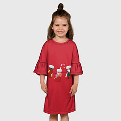 Платье клеш для девочки Новогодняя композиция - Красный фон, цвет: 3D-принт — фото 2