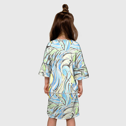 Детское платье Акварельные полосы синие черные желтые / 3D-принт – фото 4