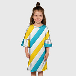 Платье клеш для девочки Желтые и синие полосы, цвет: 3D-принт — фото 2