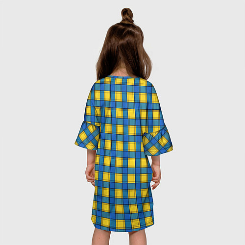 Детское платье Желтый с синим клетчатый модный узор / 3D-принт – фото 4