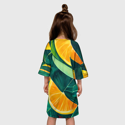 Детское платье Листья монстеры и дольки апельсинов / 3D-принт – фото 4