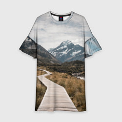 Платье клеш для девочки Дорога посреди поля в горах, цвет: 3D-принт