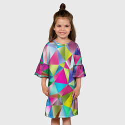 Платье клеш для девочки Радужные трехмерные треугольники, цвет: 3D-принт — фото 2
