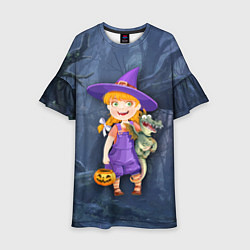 Платье клеш для девочки Ведьма малолетка в тёмном лесу с дракончиком, цвет: 3D-принт