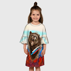 Платье клеш для девочки Не буди зверя русский медведь, цвет: 3D-принт — фото 2