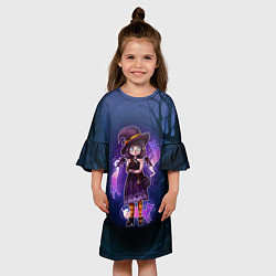 Платье клеш для девочки Ведьма-малолетка с котами - Halloween, цвет: 3D-принт — фото 2