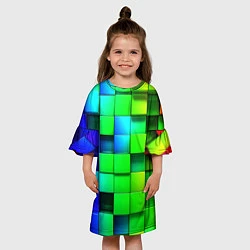 Платье клеш для девочки Цветные неоновые кубы, цвет: 3D-принт — фото 2