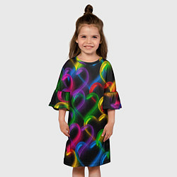 Платье клеш для девочки Граффити - неоновые сердца, цвет: 3D-принт — фото 2