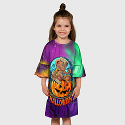 Платье клеш для девочки Хэллоуин - мишка на тыкве, цвет: 3D-принт — фото 2