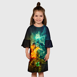 Платье клеш для девочки 4 элемента - природные стихии, цвет: 3D-принт — фото 2