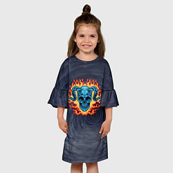 Платье клеш для девочки Череп с рогами в огне, цвет: 3D-принт — фото 2