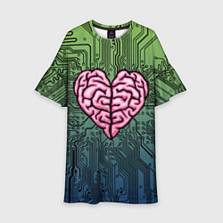 Платье клеш для девочки Heart brain chip, цвет: 3D-принт