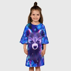 Платье клеш для девочки Волшебный енот в цветах, цвет: 3D-принт — фото 2