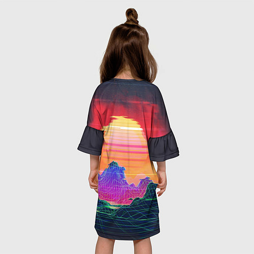 Детское платье Синтвейв неоновые горы на закате / 3D-принт – фото 4