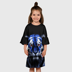 Платье клеш для девочки Синий неоновый тигр, цвет: 3D-принт — фото 2