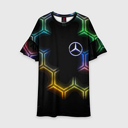 Платье клеш для девочки Mercedes - neon pattern, цвет: 3D-принт