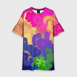 Платье клеш для девочки Разноцветный дым, цвет: 3D-принт