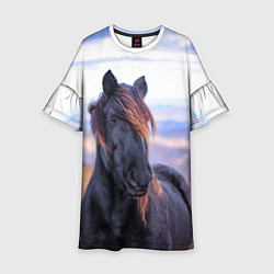 Платье клеш для девочки Черный конь, цвет: 3D-принт