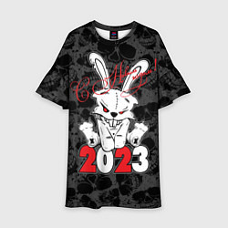 Платье клеш для девочки С Новым годом! 2023 Злой кролик, цвет: 3D-принт