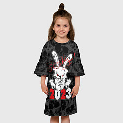 Платье клеш для девочки С Новым годом! 2023 Злой кролик, цвет: 3D-принт — фото 2