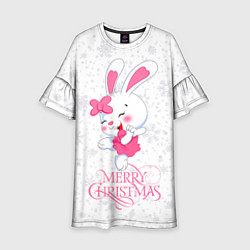 Платье клеш для девочки Merry Christmas, cute bunny, цвет: 3D-принт