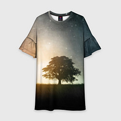 Платье клеш для девочки Раскидистое дерево на фоне звёздного неба, цвет: 3D-принт