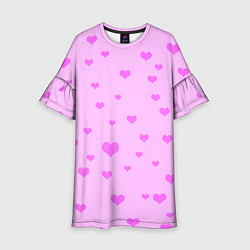 Платье клеш для девочки Сердечки розовые абстракция, цвет: 3D-принт