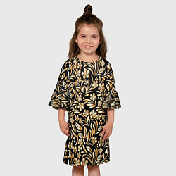 Платье клеш для девочки Золотые узоры - цветы, цвет: 3D-принт — фото 2