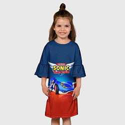Платье клеш для девочки Team Sonic Racing - Ёжик и его точило, цвет: 3D-принт — фото 2