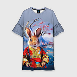 Платье клеш для девочки Кролик в китайском халате, цвет: 3D-принт