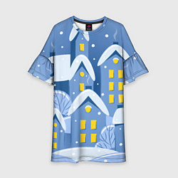 Платье клеш для девочки Маленький новогодний городок, цвет: 3D-принт