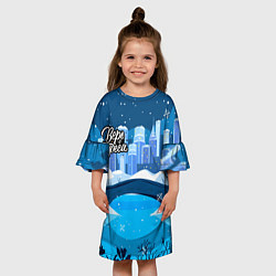 Платье клеш для девочки Верь в чудеса! - снежный город, цвет: 3D-принт — фото 2
