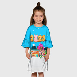 Платье клеш для девочки Новогодний городок 2023, цвет: 3D-принт — фото 2
