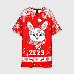 Платье клеш для девочки Праздничный кролик 2023, цвет: 3D-принт