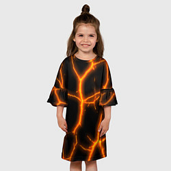 Платье клеш для девочки Оранжевые неоновые трещины, цвет: 3D-принт — фото 2