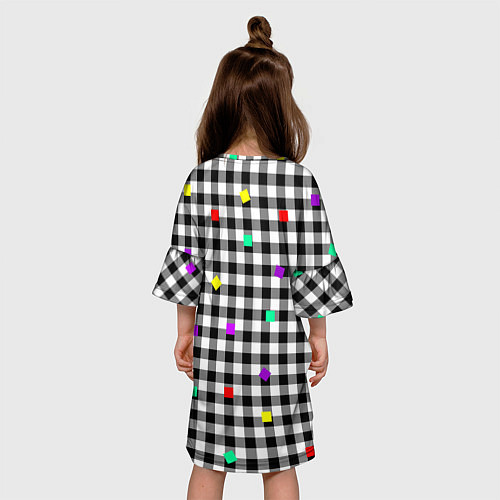 Детское платье Черно-белая клетка с цветными квадратами / 3D-принт – фото 4