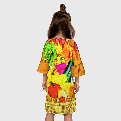 Детское платье Плетеная корзина, полная фруктов и овощей / 3D-принт – фото 4