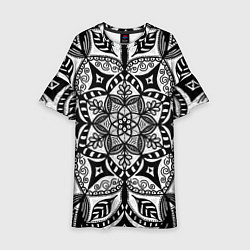 Платье клеш для девочки Черно-белая мандала, цвет: 3D-принт