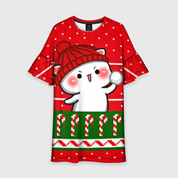 Платье клеш для девочки Белый котик - игра в снежки, цвет: 3D-принт