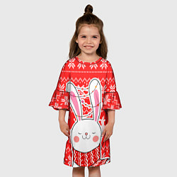 Платье клеш для девочки Новогодний свитер с символом года, цвет: 3D-принт — фото 2