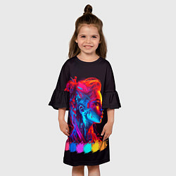 Платье клеш для девочки Нейросеть - девушка киборг в неоновом свечении, цвет: 3D-принт — фото 2